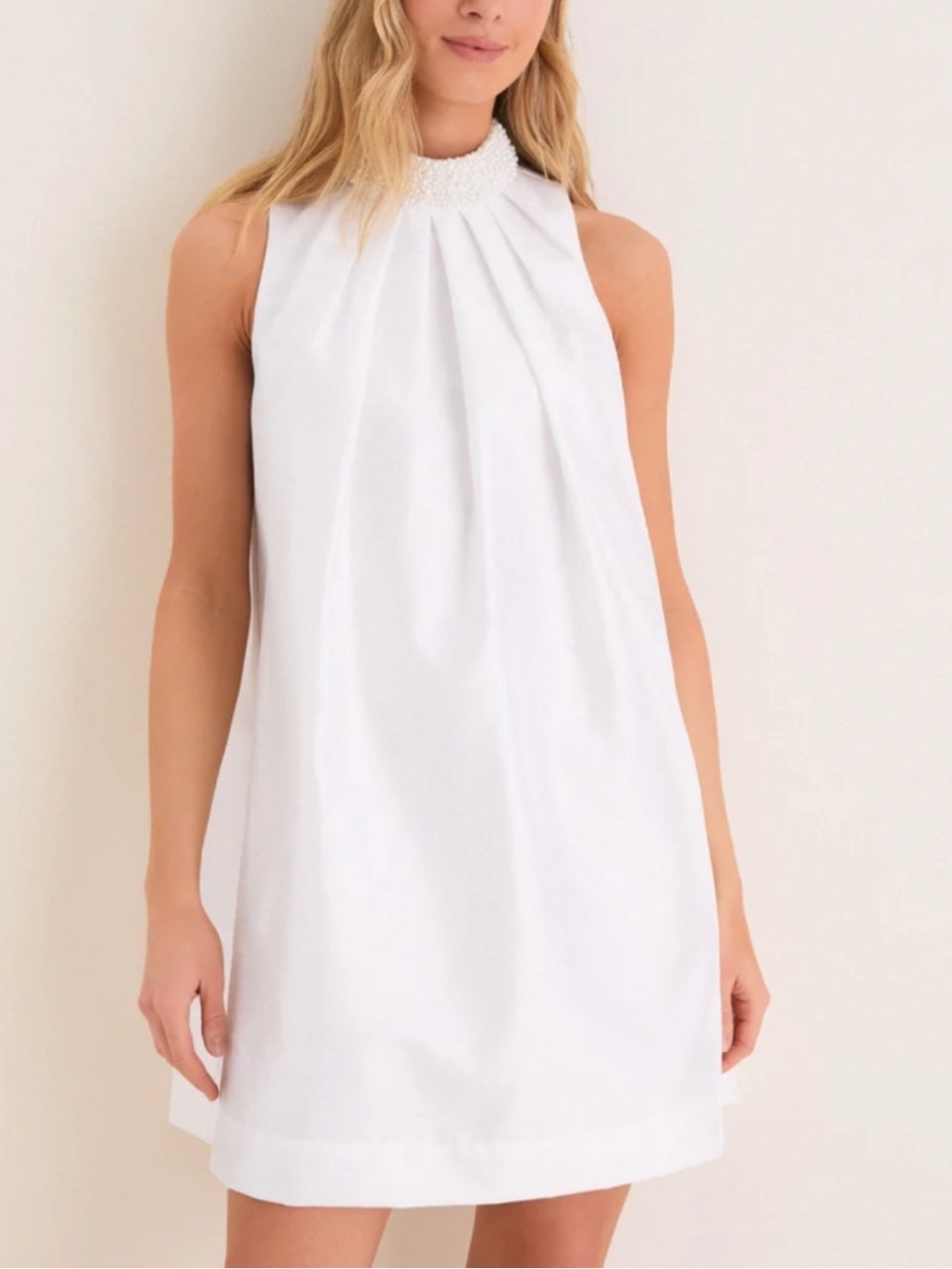 White Taffeta Pearl Collar Chase Mini Dress